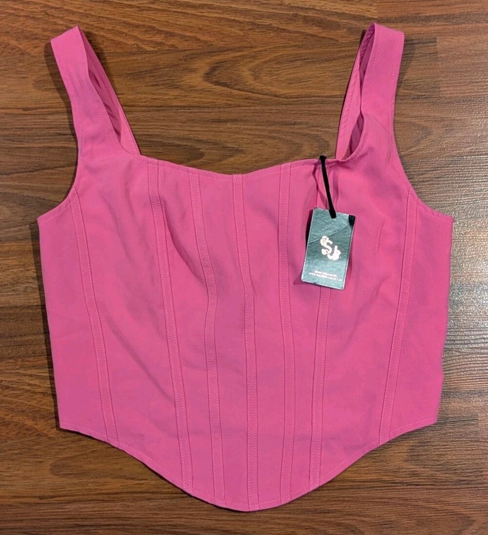 Sincerely Jules Womens M Pink Corset Crop Top Bustier Square Neck NWT